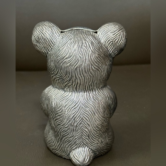 Vintage piggy bank pewter Teddy Bear Coin Bank with Bow Tie  – Nursery Baby Gift - Picture 4 of 6